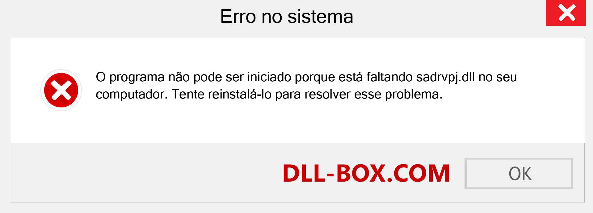 Arquivo sadrvpj.dll ausente ?. Download para Windows 7, 8, 10 - Correção de erro ausente sadrvpj dll no Windows, fotos, imagens